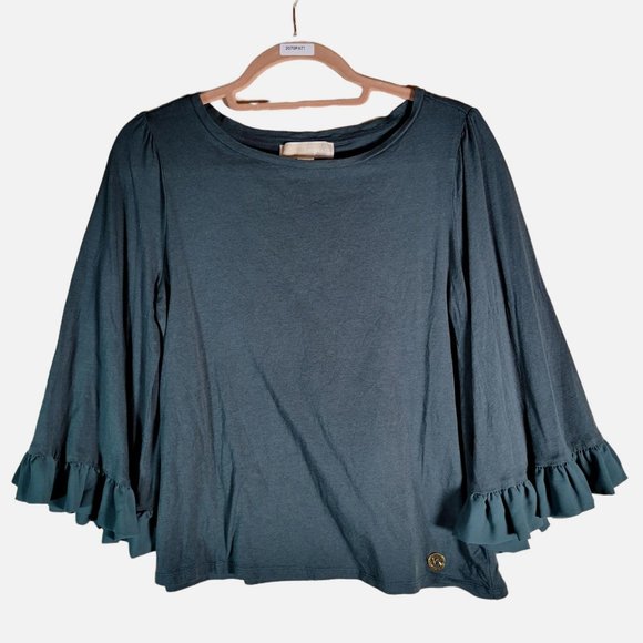 MICHAEL Michael Kors Tops - MICHAEL BY MICHAEL KORS Green Pullover Tunic Ruffled Sleeves Shirt Women Size M